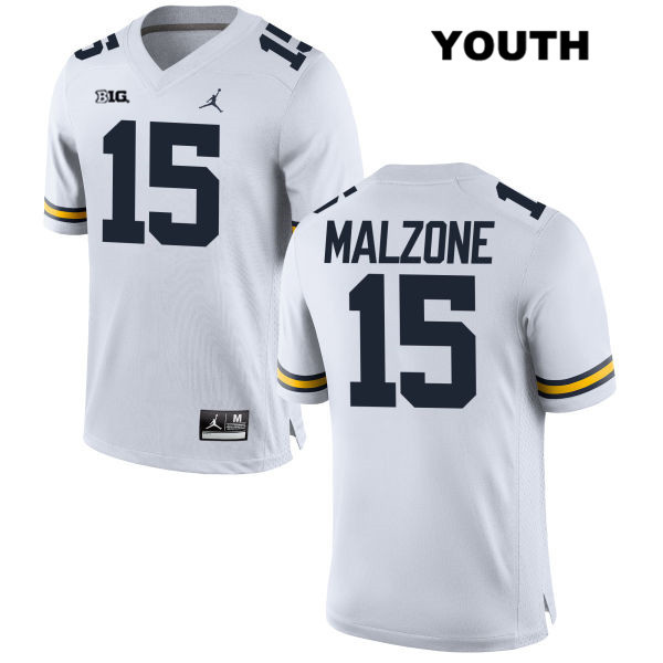 Youth NCAA Michigan Wolverines Alex Malzone #15 White Jordan Brand Authentic Stitched Football College Jersey DB25K41FI